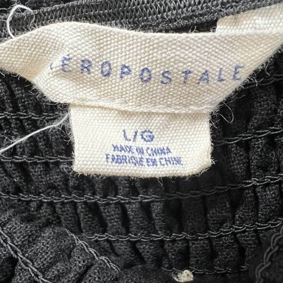 Aeropostale Jumpsuit Womens Size L Black Button Front Smocked Sleeveless - Picture 6 of 10